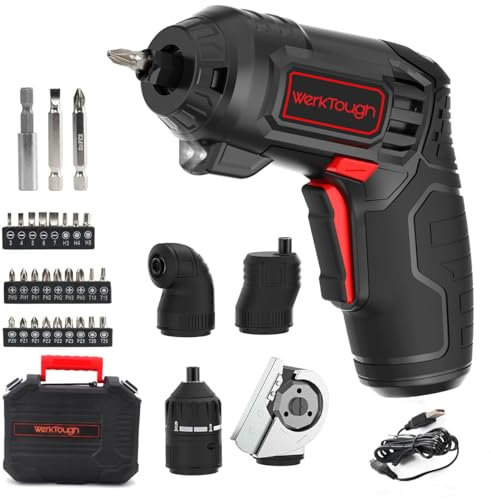 Werktough 4V Cordless Rechargeable Screwdriver,Max 10Nm Electric Power Screwdriver Set with Cutting Head for Plastic/Fabric/PVC/Cardboard, 1500mAh Fast USB-C Charging, 27 Bits