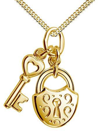 JEVELION Goldkette Herzschloss und Schlüssel Gold Anhänger 333 Gold 8 Karat für Damen. Mit Kette Länge 60 cm