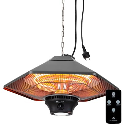 Blumfeldt Far Infrared Heater Outdoor, Hanging Patio Heater Electric w/LED & Remote, IP34 Outdoor Heaters for Garden Gazebo, 3-Temperature Infrared Heat Panel, Electric Patio Heaters