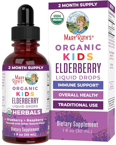MARYRUTH'S USDA Organic Elderberry Liquid Drops for Kids | Vegan Elderberry Extract Organic Glycerin | Immune Support Supplement | Overall Health | Formulated for Ages 4-13 | 1oz
