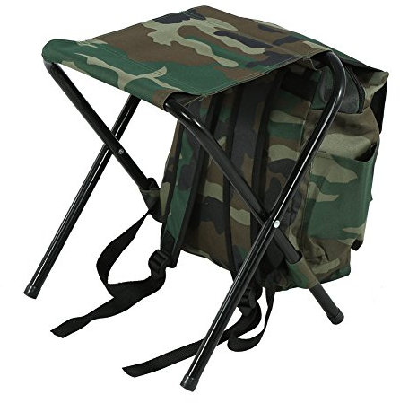 Dilwe Sgabello da campeggio pieghevole per esterni, sgabello Comodo seggiolino da trasporto con custodia, zaino portatile mimetico da 90 kg con due spalle per campeggio, pesca, alpinismo