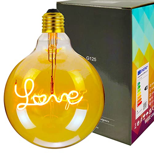 YANUODA Vintage Led Glühbirne G125 Big Globe 2000Kelvin 4W Dimmbar Alphabet Filament Tischlampe Glühbirne Dekorative Glühbirnen 220 / 240V E27 (Love Pendant)