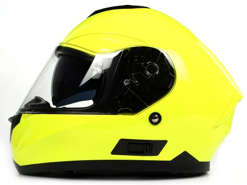 BHR Full Face Motorradhelm mit Doppelvisier 814 RIDE | Full Face Motorradhelm ECE Type Approved mit kratzfestem Doppelvisier | Damen/Herren-Motorradhelm | FLUO GELB | L