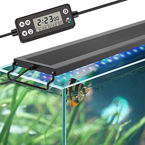 hygger Auto On Off LED Aquarium Light, Full Spectrum Fish Tank Light with LCD Monitor, 24/7 Lighting Cycle, 7 Colors, Adjustable Timer, IP68 Waterproof, 3 Modes for 18-24 Freshwater Planted Tank