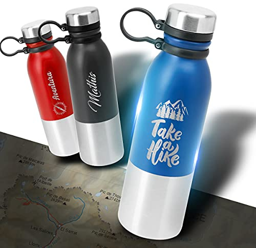 GRAVURE CONCEPT Bouteille En Acier Inoxydable 304 Personnalisable - Bleu | Gourdes Personnalisées - Corps Bicolore Finition Mate 750mL - Idée Cadeau (Gourde Alke) - Haute qualité - Finition premium