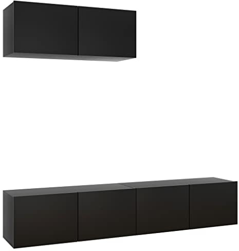 vidaXL 3X TV Schrank Wohnwand Schrankwand Anbauwand TV Möbel Hängeschrank Wandschrank Lowboard HiFi-Schrank Fernsehschrank Schwarz Holzwerkstoff