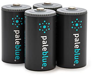Lot de 4 piles D rechargeables avec chargeur USB bleu pâle, lithium-ion 1,5 V 5000 mAh, charge en moins de 5 heures, plus de 1000 cycles, câble de charge USB vers micro USB, indicateur de charge LED