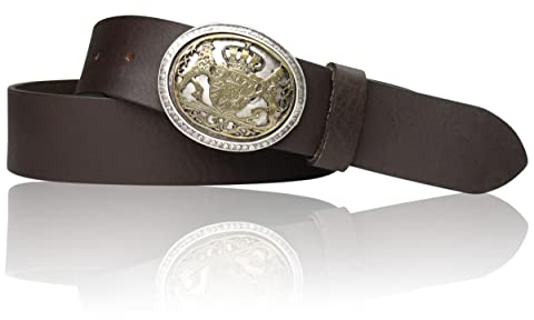 FRONHOFER Trachtengürtel Leder 4 cm Breite wechselbare bicolor Löwen Gürtelschnalle mit bayerischem Wappen für Damen und Herren, Größen 95-125, Made in Germany