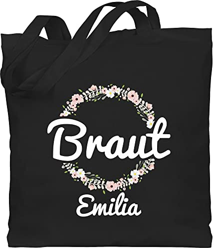 Baumwolltasche personalisiert Namen - JGA Junggesellenabschied - Braut mit Blumenkranz weiss - Unisize - Schwarz - personalisierte tasche junggesellinnenabschied jungesellenabschied bride beutel