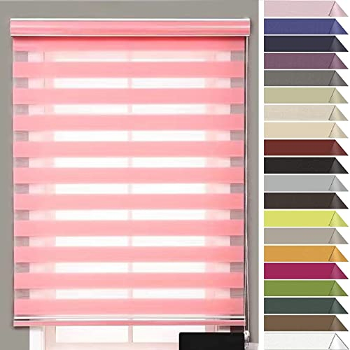 Verdunkelungsrollo Seitenzugrollo 70x340cm Doppelrollo verdunkelnd Wandmontage Seitenzugrollo Thermo Creme Doppelrollo Fensterrollo für Fenster/Türen Zebrarollo, Rosa