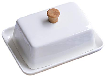 EXENXA Mantequera 1 Juego de Mantequillera Rectangular de Cerámica Blanca Vajilla Contenedor de Porcelana Mantequera con Tapa - Apto para Lavavajillas (Blanco) Mantequera Mantequera Contenedor
