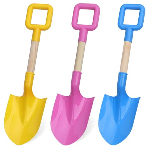 LNCOJOLM 16 Beach Shovels Sand Spades Toys for Kids, Wood Handle Gardening Backyard Planting Tools Kit Sandbox Sturdy Scoop for Digging, Durable ABS Plastic Spade for Summer Winter - 3 Pack