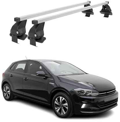 OMAC Menabo Dachträger für VW Polo mk6 2021-2026 FL Stahl Silber | DIN 75302:2019 & ISO/PAS 11154:2006 geprüft, Abschließbar, City-Crash-getestet, bis 50 kg Traglast, Querträger, Grundträger