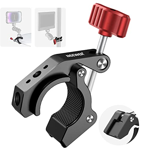 NEEWER Super Clamp with Cold Shoe & 1/4 Inch 3/8 Inch Thread Holes, Max. Load 4 kg, Crab Shaped Camera Tripod Holder for Most Photo Accessories, Compatible with SmallRig Magic Arm, Red ST81