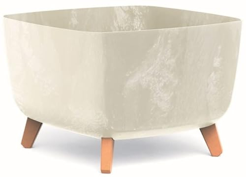 Blumentopf Blumenkübel mit Füßen Schale Pflanzschale quadratisch Beton Optik Übertopf Pflanztopf Blumenschale (Creme Beton, 24cm)