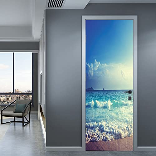 Türaufkleber mit 3D-Effekt 80x200cm(31.49 inches * 78.74 inches) Wellen Strände Türtapete selbstklebend TürPoster - Fototapete Türfolie Poster Tapete Meer Aufkleber DIY Selbstklebende Wandbild PVC