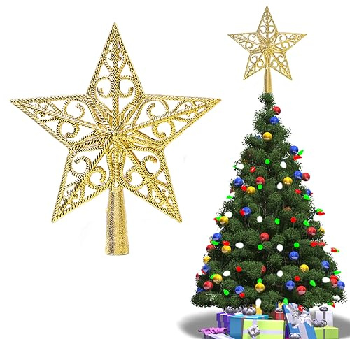 Weihnachtsbaum-Spitze aus Kunststoff, Weihnachtsbaumspitze Stern, Weihnachtsbaum Stern Topper, Christbaumspitze Stern, Christbaumspitze Baumspitze, für Weihnachten, Fest, Party, Zuhause, 20 cm, Gold