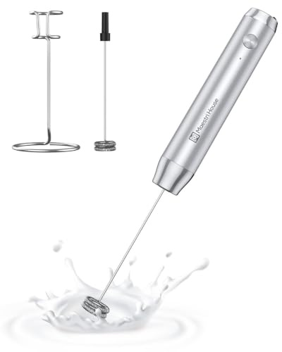 Maestri House Rechargeable Milk Frother with Stand, LunaFro Handheld Electric Foam Maker Waterproof Detachable Stainless Steel Whisk Drink Mixer Foamer for Lattes, Cappuccino