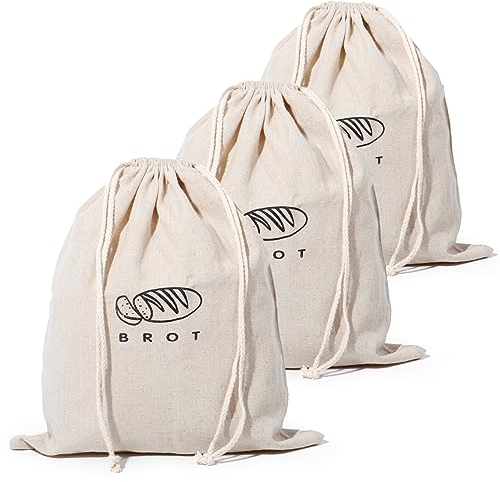 Theo&Cleo Leinen Brotbeutel Aufbewahrung Frischhalten, Leinenbeutel für Brot, Bread Bag, Brotaufbewahrung, Brotkasten (3er Set)