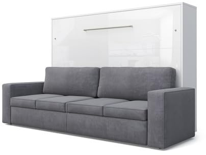 MAXIMAHOUSE Schrankbett horizontale mit Sofa Milo 23, Invento LED 140H Möbelset mit Lattenrost aus Holz, Wandklappbett 140x200 Erwachsene, modern Concept und Design, stabil und praktisch