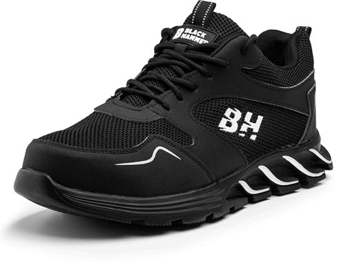 Black Hammer Men's Safety Trainers with Steel Toe Cap with Midsole Protection Non-Slip Water-Resistant Work Shoes for Professional Utility & Warehouse Comfortable Mesh Black 2500 (9 UK)