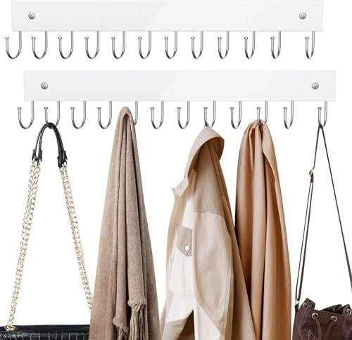 Lot de 2 cintres muraux en bois avec 24 capacités de rangement maximum, rotation à 180 °, économiseur d'espace pour cravates, débardeurs, écharpes, soutien-gorge, clés, sacs, blanc