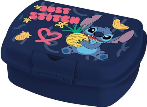 Disney - Sandwich per bambini in plastica Stitch, senza BPA, con chiusura di sicurezza, lavabile e riutilizzabile, non adatto per microonde e lavastoviglie