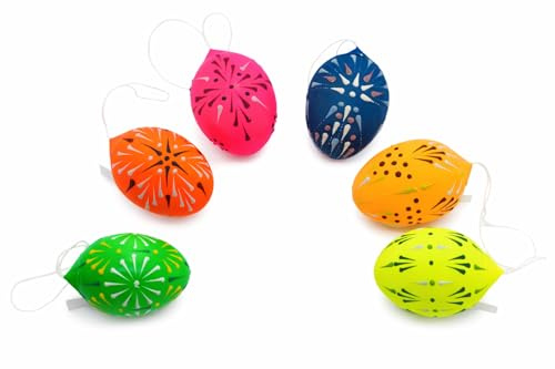 Ostereier sorbische Wachstechnik 6 Serama- Minihuhneier neon (Tageslichtleuchtfarbe)
