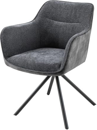 Riess Ambiente Drehbarer Stuhl Verona dunkelgrau Samt Strukturstoff mit Armlehne Metallbeine schwarz Esszimmerstuhl Küchenstuhl