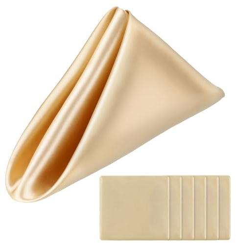 Qianyu 6 Stück Damast Servietten 43 x 43 cm Seidige Weiche Stoff Champagnerfarbe Reißfest Tischservietten waschbar hochwertige für Hochzeiten Bankette Partys