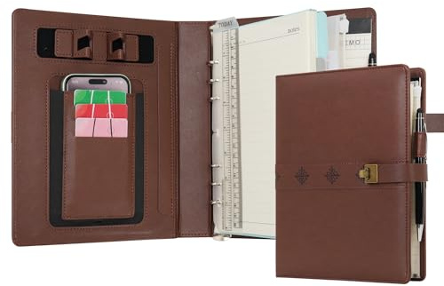 WASON A5 Cuaderno diario carpeta de cuero sintético con bolígrafo papel recargable portapapeles extraíble bloc de notas para oficina viajes escuela de planificador (Café)