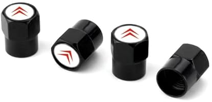 DLGJZS 4 Stück Auto Ventilkappen für Citroen AMI Electric 2020-2024,Metall Reifenventil Kappen Autoventil Luft Ventilkappe mit Dichtung Reifen Staubschutzkappen Zubehör Auto,Black White