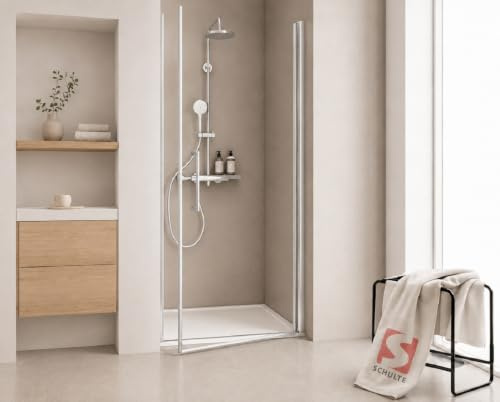 Schulte porte douche pivotante niche 90 x 192 chromé autolevant réversible | verre trempé anti-calcaire réglage 87.8-90.4 cm largeur d'accès 79.5 cm