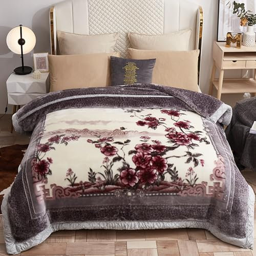 MODUSKYE Coperta pesante in visone coreano, 3,5 kg di spessore del fiore di moutain, coperta invernale 198 x 228,6 cm, in peluche, a doppio strato, ultra morbida e calda, per letto (legno carbonizzato