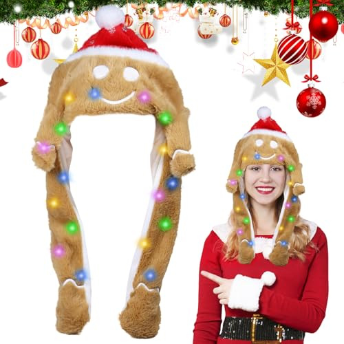 Weihnachtsmütze Erwachsene,LED Mütze Ohren Lustiger Hut Kappe bewegliche Ohren Beleuchtete Weihnachtsmütze Plüsch Nikolausmütze Mütze LED Kopfbedeckung Wackelohr Mütze Weihnachts Karneval Party