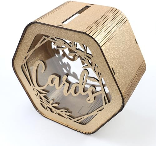 Geschenkkartenbox aus Holz, Hohles Design, Personalisierte Rustikale Umschlag-Geldkartenbox mit Lichterkette für Party, Geburtstag, Hochzeit, Dekoration
