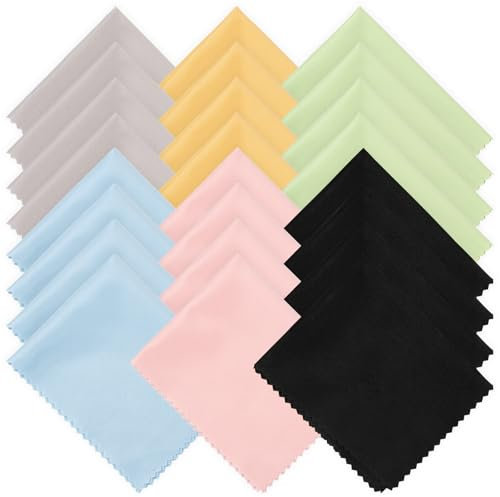 24 Stück Brillenputztücher Mikrofaser, Brillenputztuch, Brillentuch Optikerqualität für Kamera, Brillen, Telefone und andere empfindliche Oberflächen (17,5 X 14,5 cm)