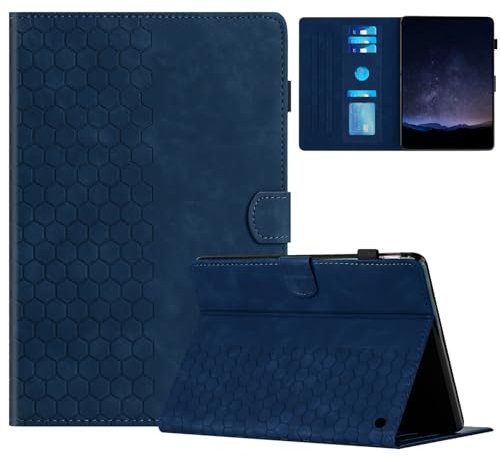 Mldjomid Hülle für Amazon Kindle Fire HD 8 Plus/HD 8(12/10 Gen, 2024/2022/2020) 8 Zoll Tablet Schutzhülle PU Leder Multi-Winkel Folio mit Auto Schlaf/Wach Flip Cover Case,Wabenmuster Blau