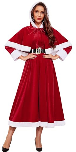RSLOVE Costume de Noël Femme - Déguisement Mère Noel Cosplay Costume avec Cape Rouge XL