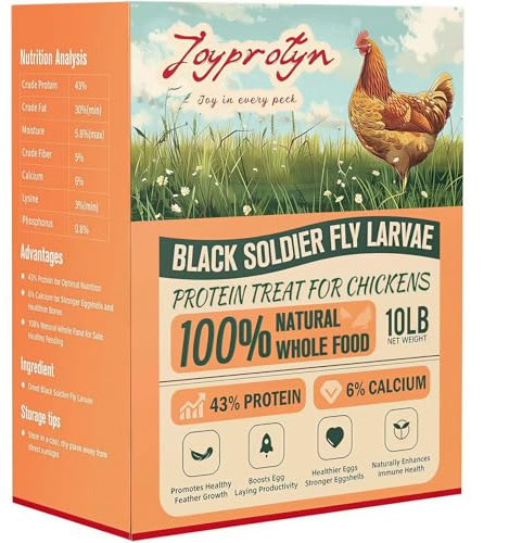 Joyprotyn 10LB Non-GMO Dried Black Soldier Fly Larvae for Chickens – 85X More Calcium Grubs Than Mealworms for Strong Eggshells & Healthy Growth - High Protein for Chickens, Birds, Ducks, Geese & Pets