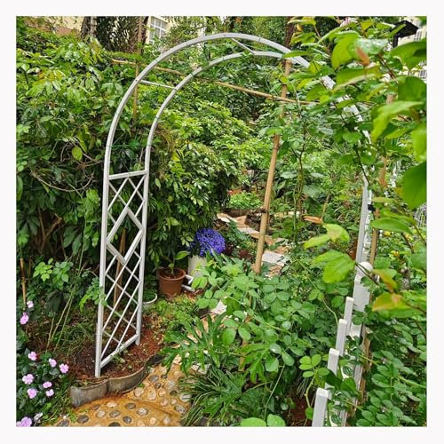 Arche de jardin en métal - Grande arche de rose - Cadre de fleurs - Arche de jardin incurvée noire pour plantes grimpantes - Décoration de jardin extérieure blanche - 1,8 m x 2,3 m