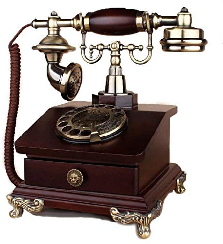 YBVBCXCB Teléfono Antiguo, teléfono Fijo Retro Vintage para casa, teléfono Vintage/teléfonos Retro con Carcasa de Madera y Metal, Acabado de Metal Bronceado Rojo para casa/Oficina