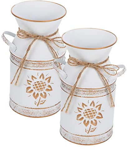 MUSISALY 2pcs Rustic Flower Vase Vintage Farmhouse Style Jug for Floral Arrangements Chic and Bucket for Home Decor Living Room and Garden