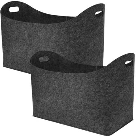 Felt Firewood Basket, Set of 2 Firewood Tote Bags, Foldable Log Carrier, 21.65x11.81in Home Organizer with Carrying Handle, Multiuse Storage Toys for Indoor or Outdoor Use