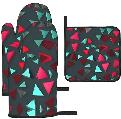 WZYWHJ Set di 3 presine da forno con motivo triangolare, in tessuto spesso, resistente e impermeabile per protezione dal calore