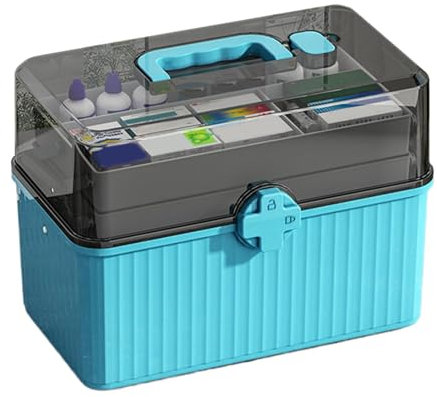 Medizinbox – Medikamentenaufbewahrungsbox, Erste-Hilfe-Aufbewahrungsbox, verschließbare Medikamentenbox, 3-lagige Medikamentenbox, Organizer für Boxen D