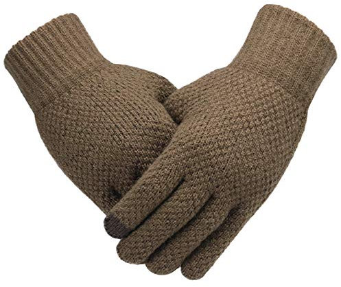 POOIQX Winter Männer Gestrickte Handschuhe Männlichen Fäustling Verdicken Warme Männer,Fingerfertigkeit Garantiert(Brass)