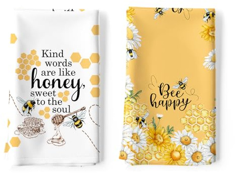 Arquiel Honey Bee Daisy Tea Towels, Cotton Kitchen Towel 48 × 70 cm, Quick Drying Dish Cloth for Party Anniversary Holiday Decoration Housewarming Gifts