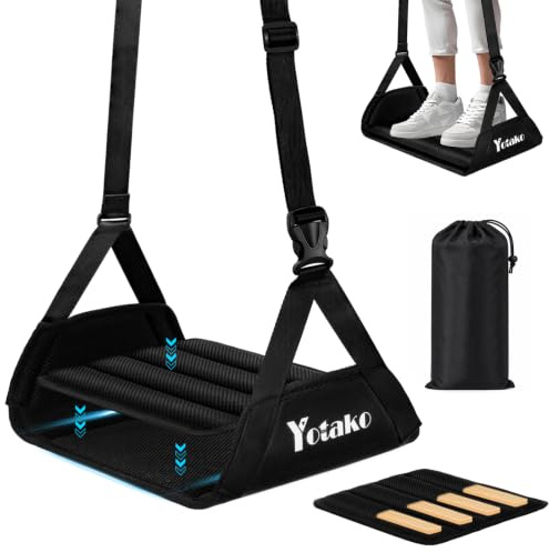 Yotako Foot Hammock for Flight Travel - Portable Adjustable Airplane Foot Rest with Memory Foam & Bamboo Support Plate, Leg Hammock for Long Flights Car Train Office, Relieve Leg Fatigue & Back Pain