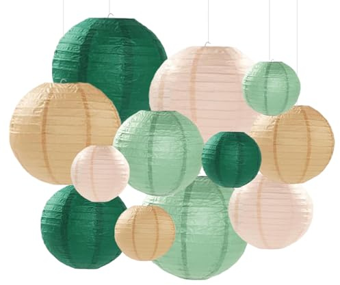 Capesaro Salbei grünes Papier Laternen dekorative 12pcs Partei hängende Dekorationen für rustikale Party Braut Dusche Hochzeit Baby Dusche Graduierung Jahrestag neutral Raumdekoration